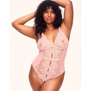 Adore Me Rosie Crotchless Sheer Lace Bodysuit Seashell Pink Size 2X NWT